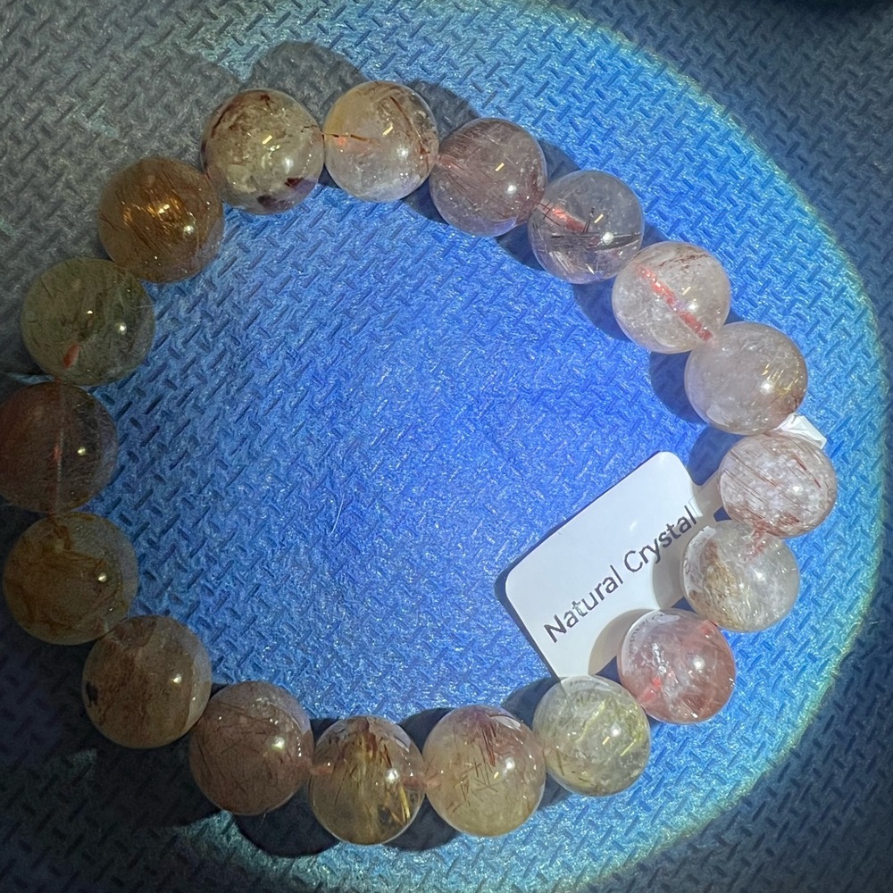 Natural Crystal colorful Rutilated quartz Beaded Bracelet stretchy diy